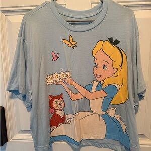 Blue cropped Alice in Wonderland Graphic T-Shirt
